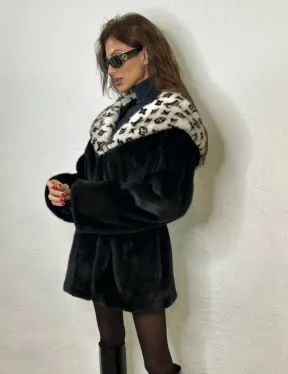 Черная норковая шуба, капюшон с принтом Louis Vuitton - фото 4