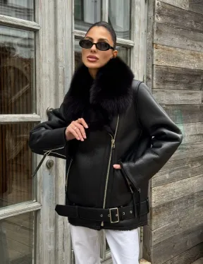 Дубленка из натуральной овчины с мехом песца - фото 12