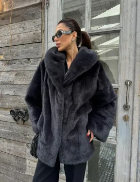 Шуба норковая с капюшоном - цвет графит - фото 5