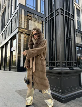 Пастель норковая шуба из меха NAFA капюшон куница - фото 2