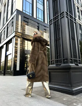 Пастель норковая шуба из меха NAFA капюшон куница - фото 3