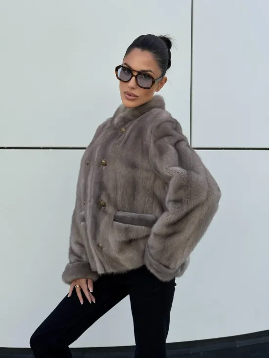 Жакет норковый в цвете сапфир - фото 7