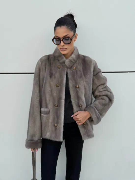 Жакет норковый в цвете сапфир - фото 6