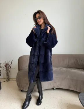 Норка KOPENHAGEN FUR английский воротник поперечка - цвет синий - фото 0