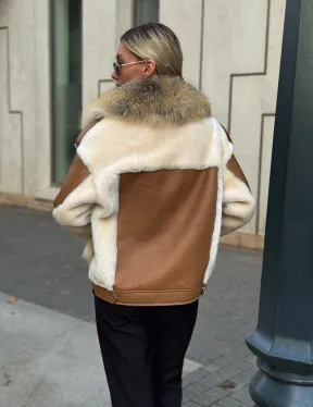 Стильная дубленка из мериноса - цвет кэмел - фото 3