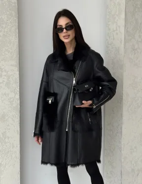 Черная дубленка на тоскане - фото 7