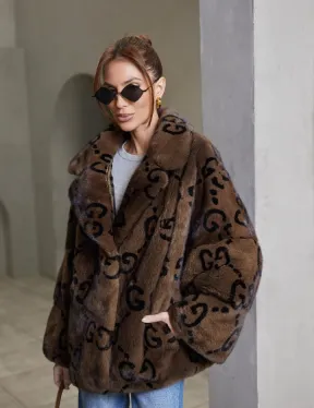 Жакет норковый роспуск английский воротник, принт - фото 0