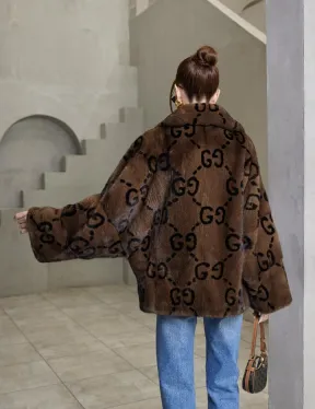 Жакет норковый роспуск английский воротник, принт - фото 2