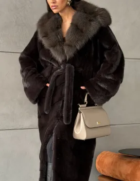 Шуба норковая с капюшоном из меха куницы - цвет уголь - фото 3