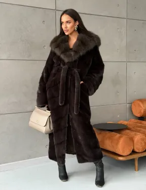 Шуба норковая с капюшоном из меха куницы - цвет уголь - фото 14