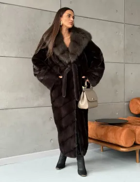 Шуба норковая с капюшоном из меха куницы - цвет уголь - фото 13