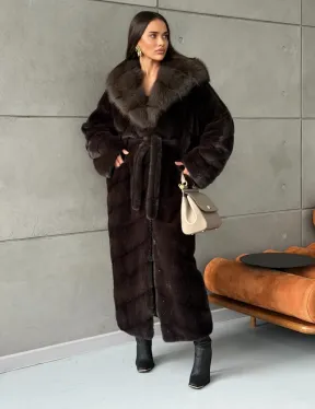 Шуба норковая с капюшоном из меха куницы - цвет уголь - фото 6