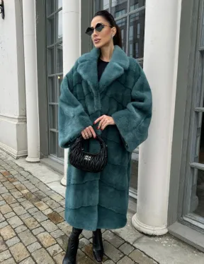 Шуба из меха норки в стиле Oversize - цвет тиффани - фото 9