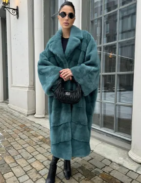 Шуба из меха норки в стиле Oversize - цвет тиффани - фото 6