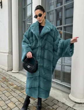 Шуба из меха норки в стиле Oversize - цвет тиффани - фото 11