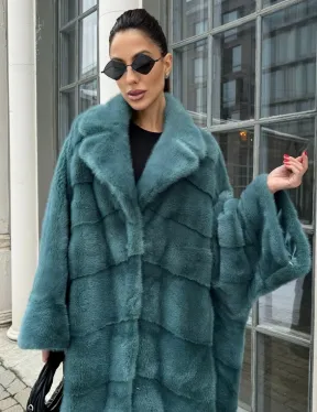 Шуба из меха норки в стиле Oversize - цвет тиффани - фото 7