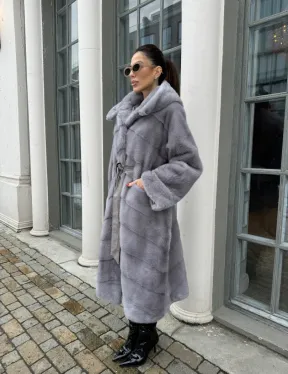 Норка кимоно паркет с капюшоном - цвет серый сапфир - фото 6