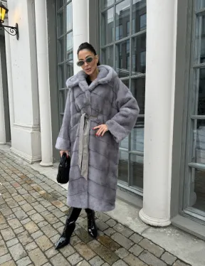 Норка кимоно паркет с капюшоном - цвет серый сапфир - фото 7