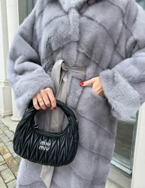 Норка кимоно паркет с капюшоном - цвет серый сапфир - фото 2