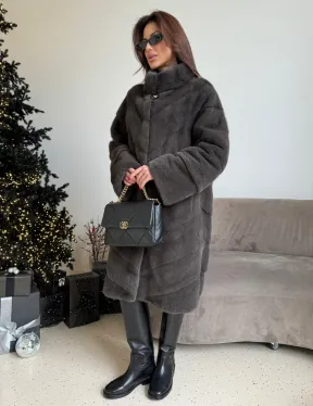 Норковая шуба стойка воротник - цвет графит - фото 2