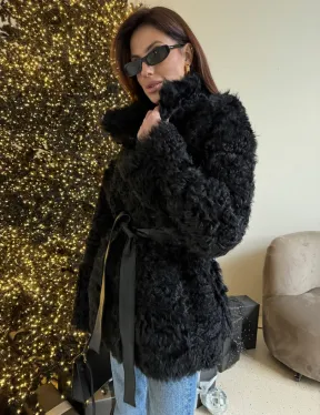 Двусторонняя дублёнка, мех тиградо - цвет черный - фото 3