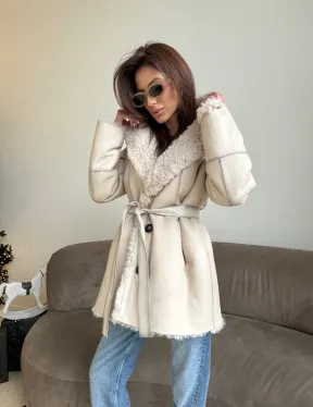 Двусторонняя дублёнка - шуба, мех тиградо английский воротник - фото 5