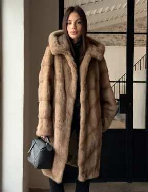 Норковая шуба с капюшоном - цвет пастель - фото 0