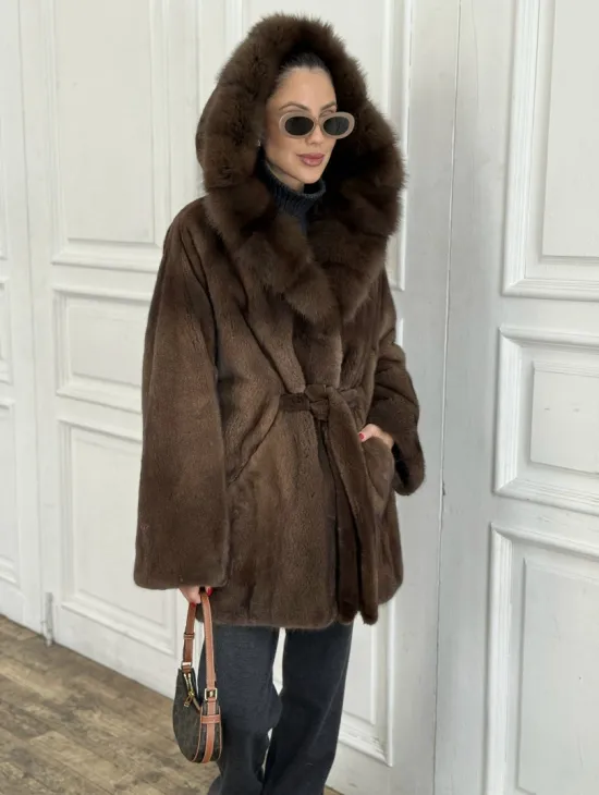 Норка летучая мышь роспуск с капюшоном куница - цвет орех - фото 1