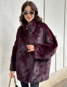 Женская норковая курточка - цвет бордо - фото 0