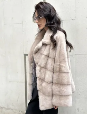 Шуба из меха норки английский воротник пудра - фото 3