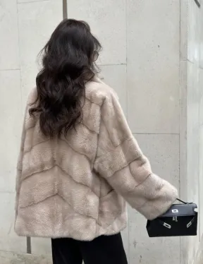 Шуба из меха норки английский воротник пудра - фото 8