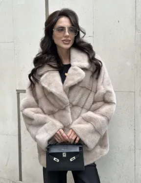 Шуба из меха норки английский воротник пудра - фото 5