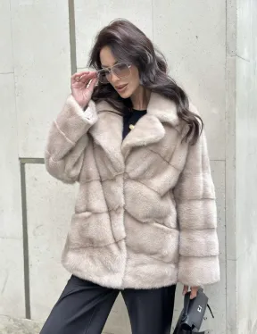 Шуба из меха норки английский воротник пудра - фото 6