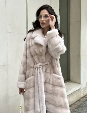 Бежевая норковая шуба в цвете пудра - фото 5