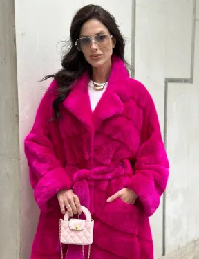 Фуксия шуба из меха аукционной норки - фото 1