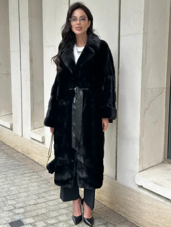 Черная шуба из норки английский воротник - фото 0