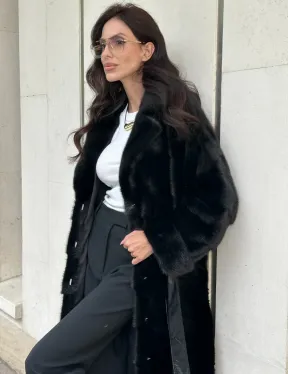 Черная шуба из норки английский воротник - фото 2
