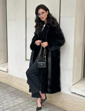 Черная шуба из норки английский воротник - фото 11