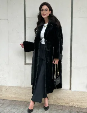 Черная шуба из норки английский воротник - фото 9