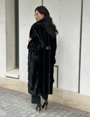 Черная шуба из норки английский воротник - фото 12