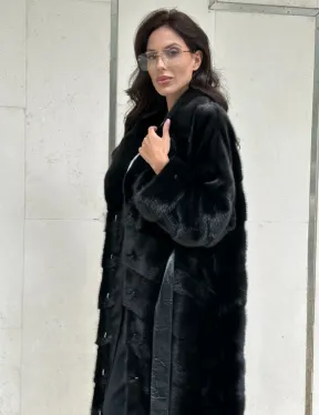 Черная шуба из норки английский воротник - фото 5