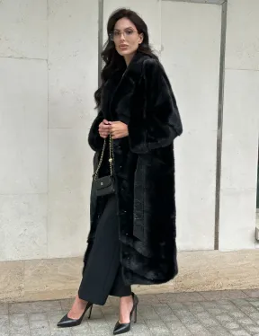 Черная шуба из норки английский воротник - фото 10