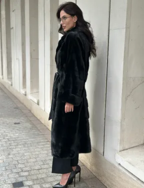 Черная шуба из норки английский воротник - фото 7