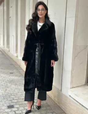 Черная шуба из норки английский воротник - фото 8