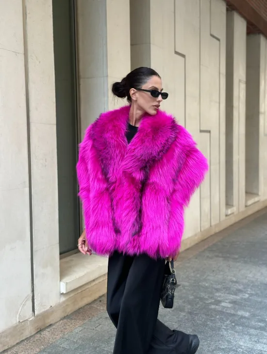 Накидка - палантин из меха чернобурки - фуксия - фото 5