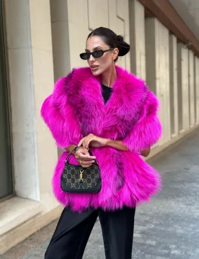 Накидка - палантин из меха чернобурки - фуксия - фото 2