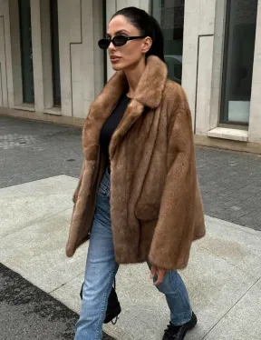 Женский норковый жакет в песочном цвете - фото 0