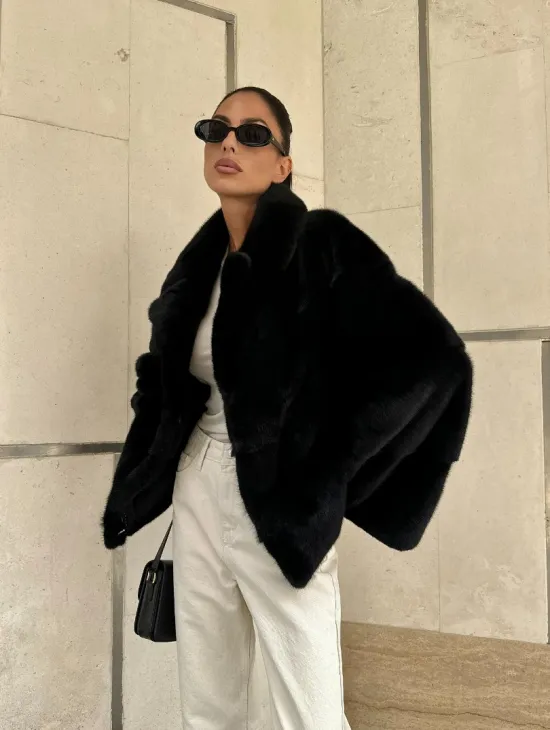 Полушубок из черной норки премиум аукциона - английский воротник - фото 10