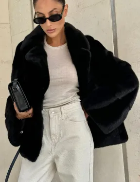 Полушубок из черной норки премиум аукциона - английский воротник - фото 2