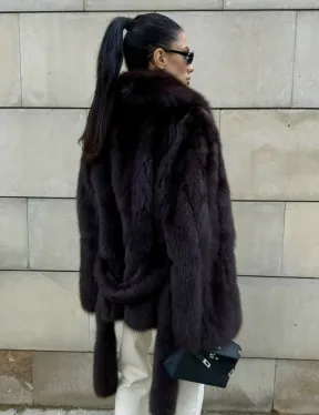 Шуба - жакет из меха куницы в цвете BURGUNDY - фото 5